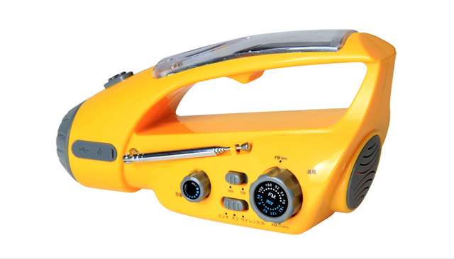 Emegencia de batería recargable multifuncional LED / Solar / Radio de agitación manual / Alarma de flash / Lámpara de antorcha