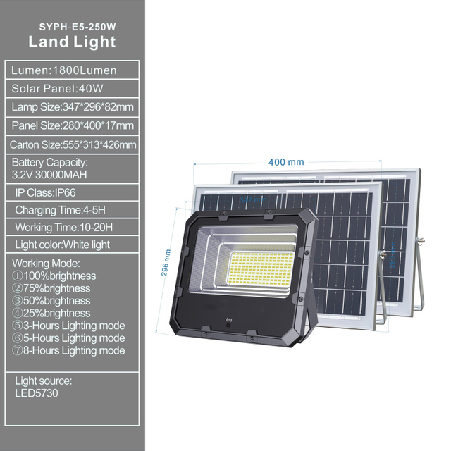 Luz terrestre solar exterior / Luz LED solar / Luz de inundación solar 250W