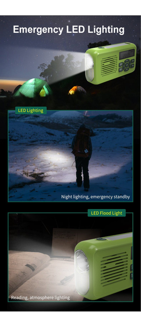 Lámpara de alarma de radio con batería recargable LED/solar/agitación manual